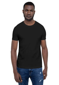 Customizable black unisex short sleeve jersey t-shirt, perfect for personalized printing and stylish casual wear.