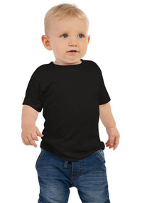 Customizable black baby jersey tee, perfect for personalized printed designs and stylish comfort for active toddlers.