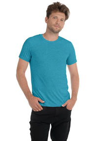 Customizable unisex triblend short sleeve t-shirt in teal, perfect for personalized printed designs.