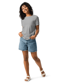 Customizable women's relaxed short sleeve jersey tee in soft grey, perfect for everyday wear and personalization.