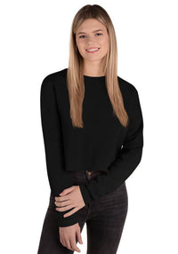 Custom women's fleece crop sweatshirt in black with a stylish drop-shoulder design, perfect for personalized prints.