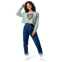 Custom colorful heart women's fleece crop sweatshirt with artistic printed design, perfect for personalization.