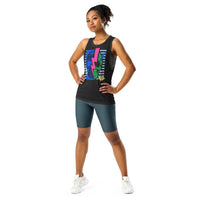 Custom printed women's tank top featuring a vibrant skull and thunderbolt design for a personalized, edgy look.