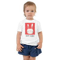 Custom printed Happy Bunny toddler tee with playful design, perfect for personalized and whimsical outfits.