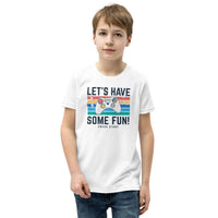 Custom printed youth tee featuring a joystick gamepad and playful slogan 'Let's Have Some Fun'.