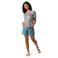Custom printed Love Women's Relaxed Jersey Tee featuring bold and delicate typography.