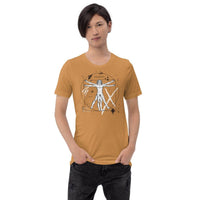 Custom printed Modern Vitruvian Man t-shirt featuring graffiti-style art, perfect for personalized urban fashion.