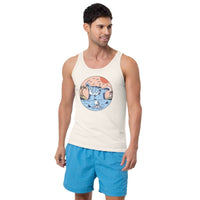 Custom printed Shaka Wave unisex jersey tank featuring hand-drawn beach art for personalized summer style.