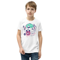 Custom printed youth tee featuring a graffiti-inspired teddy bear design with edgy street art elements.