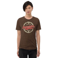 Custom printed brown vintage unisex t-shirt featuring bold retro 'Superior' typography in an urban style.