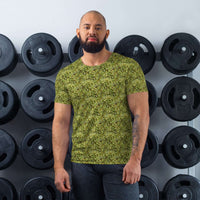 Custom printed men's athletic t-shirt with cannabis camo pattern, perfect for workouts and training.