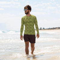 Custom printed Bud Camo men's rash guard, perfect for outdoor activities and stylish sun protection.