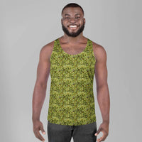 Custom printed Bud Camo men's tank top showcasing vibrant cannabis-inspired art on a relaxed fit design.