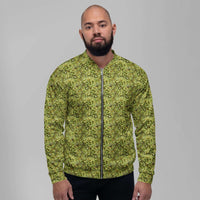 Custom printed Bud Camo unisex bomber jacket featuring a vibrant cannabis-inspired design.