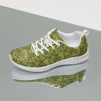 Custom bud camo women's athletic shoes designed for comfort, featuring a unique cannabis-inspired print.