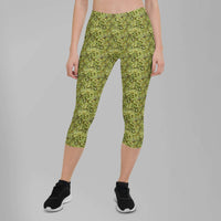 Custom printed bud camo women's capri leggings for activewear and casual styles.
