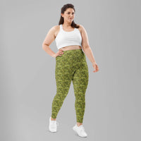 Custom printed Bud Camo women's plus size leggings featuring a flattering fit and wide elastic waistband.