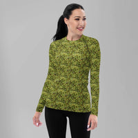 Custom printed Bud Camo women's rash guard designed for comfort and sun protection during sports activities.