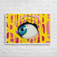 Custom printed abstract art featuring a vibrant human eye on an acidic background, ideal for home decor.