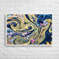 Custom acrylic fluid art print showcasing vibrant bubbles and swirling colors, perfect for personalized decor.