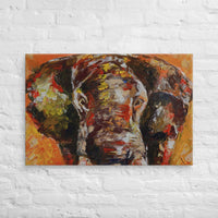 Custom printed art of an African elephant, showcasing vibrant colors on a canvas, perfect for personalized home decor.
