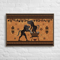 Custom printed canvas art featuring satyr-like figures in an Ancient Greek bath ritual.
