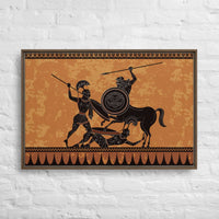 Custom printed canvas art featuring an ancient Greek centaur battling Spartan warriors.