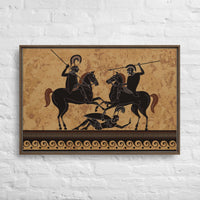 Custom printed canvas art depicting ancient Greek Spartans in battle, ideal for personalized decor.