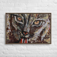 Custom printed cat portrait canvas featuring playful feline sticking out its tongue, vibrant eyes and detailed brushwork.