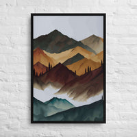 Custom printed contemporary mountain art, showcasing vibrant hues and abstract strokes for a personalized touch.