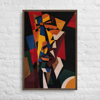 Custom cubist man portrait printed on canvas, showcasing vibrant geometric shapes and dynamic composition.