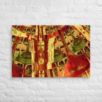 Custom printed hypnotic fractal canvas art featuring vibrant greens and reds, evoking a mesmerizing depth and movement.