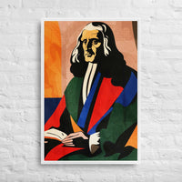 Custom printed portrait of Isaac Newton in vibrant Bauhaus style, showcasing art and science in a modern composition.
