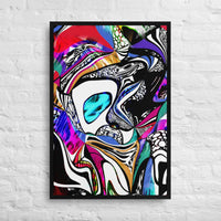 Custom printed leopard surface skin color mix framed canvas art with vibrant abstract designs.