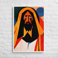 Custom modern Jesus portrait printed on canvas, featuring vibrant colors and dynamic patterns.