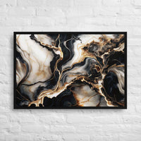Custom printed black and brown marble art canvas, featuring elegant veining and sophisticated patterns for modern interiors.