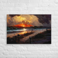 Custom printed canvas art of a dramatic sunset at an abandoned beach, evoking solitude and nature's beauty.