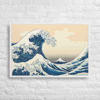 Custom printed canvas art of The Great Wave off Kanagawa with Mount Fuji, perfect for personalized home decor.
