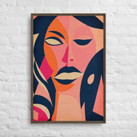 Custom printed canvas art featuring abstract woman portrait in vibrant colors, perfect for personalized home decor.