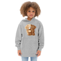 Custom printed Bear Hug Kids Fleece Hoodie featuring lovable teddy bears artwork for personalized comfort and style.