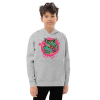 Customizable Mazestic Cat Kids Fleece Hoodie with playful cat art, perfect for personalized style.