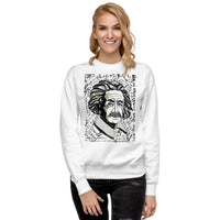 Customizable unisex premium sweatshirt featuring modern art of Albert Einstein with graffiti-inspired design.