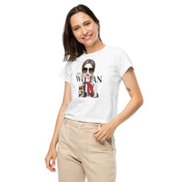 Custom printed high-waisted tee featuring a Parisian fashion model illustration, chic and personalized style.