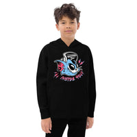 Customizable black kids hoodie with colorful graffiti cat art featuring a mischievous expression.