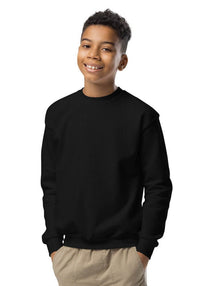 Customizable youth crew neck sweatshirt in black, perfect for personalized printed designs and comfortable wear.