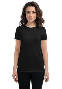 Customizable women's black fashion fit t-shirt, perfect for printed and personalized designs.