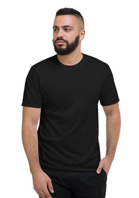 Custom unisex fashion fit t-shirt in black, made from durable 100% cotton, perfect for personalized printed designs.