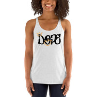 Custom printed Dope Urban Women's Racerback Tank Top featuring graffiti-style typography and playful crown detail.