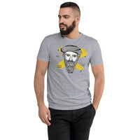 Men's fitted t-shirt featuring a customizable printed art design of Pythagoras for a modern style.