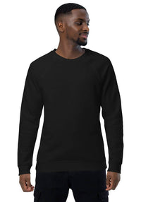 Customizable unisex organic raglan sweatshirt in black, perfect for personalized art prints and stylish comfort.